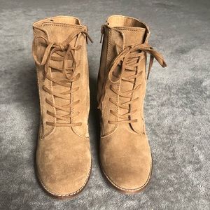 Lucky Brand Yoanna Lace up Wedge Suede Booties